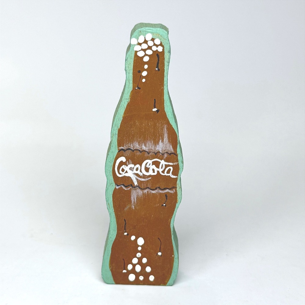 Hand Painted Wooden Miniature Coca Cola Bottle Free Standing Decor Folk Art